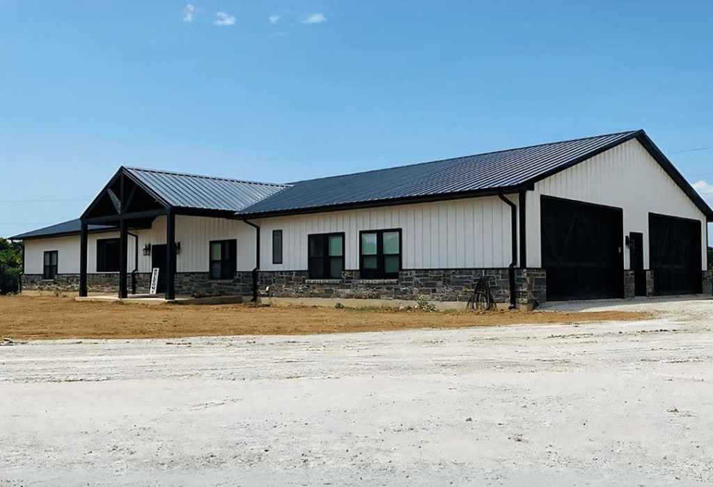 One-Story White Barndominium by Metal America