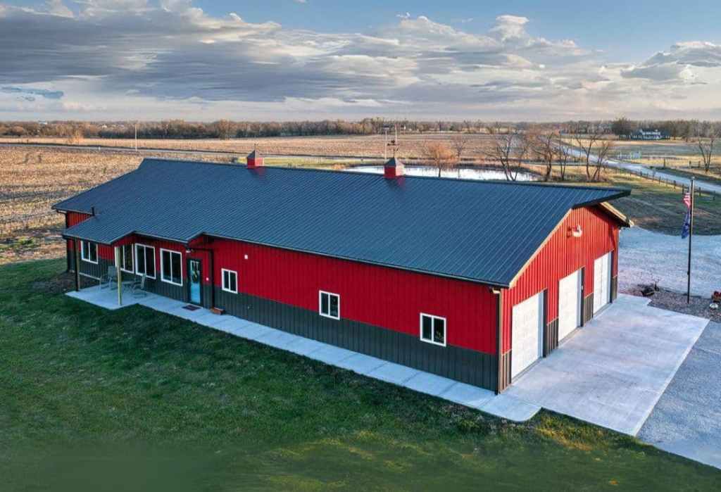 Red and Black Barndominium with Cupola by Metal America